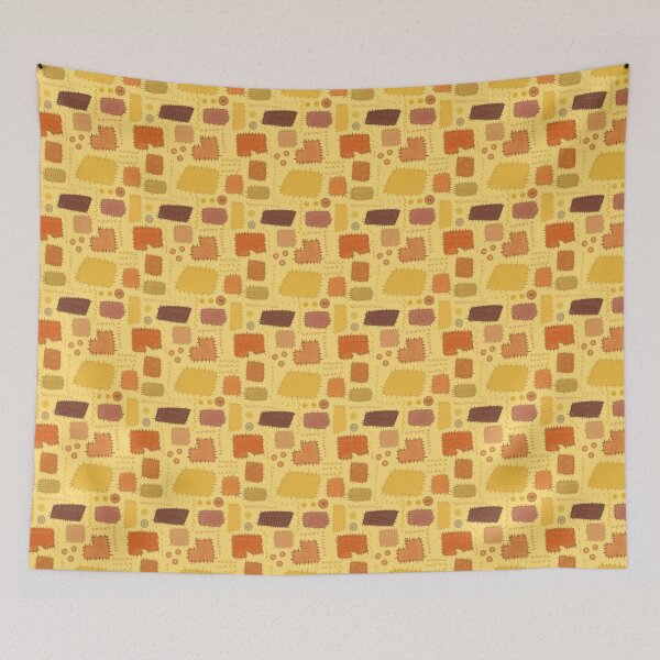 Item preview, Seamless pattern, paper texture, pastel texture, hand drawing, colorful patches, stitches, buttons on a yellow background. designed and sold by UVI-CA.