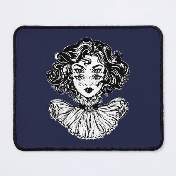 Item preview, Gothic witch girl head portrait with curly hair and four eyes. designed and sold by vanorton.