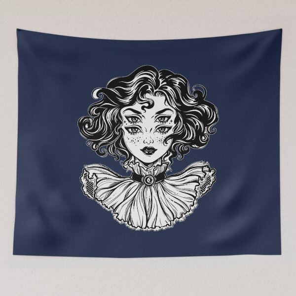 Item preview, Gothic witch girl head portrait with curly hair and four eyes. designed and sold by vanorton.