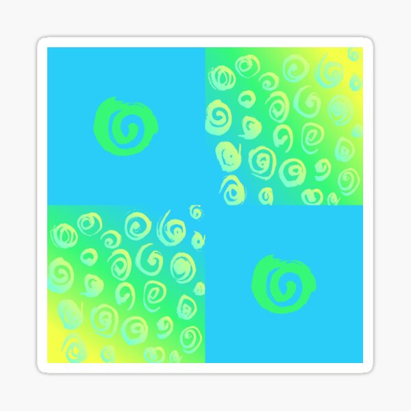 Cool Blue Aqua Green Bright Yellow Spirals Bubbles Geometric Pattern Sticker