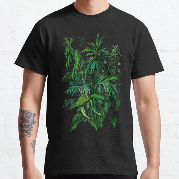 Green and Black, Summer Greenery, Colorful Floral Classic T-Shirt