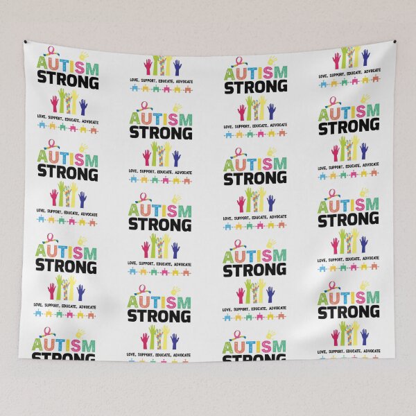 Item preview, Autism Strong Love Support Educate advocate Autistic support Be Positive Aspire To Inspire Happy Life Apparel Essential Motivation Inspiration Joy Mood designed and sold by DesignByHeartUK.