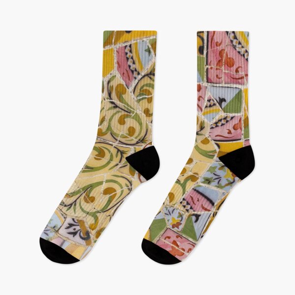 Item preview, Gaudi Tile Barcelona Architecture pink and yellow mosaic flowers designed and sold by BlankaDesigns.
