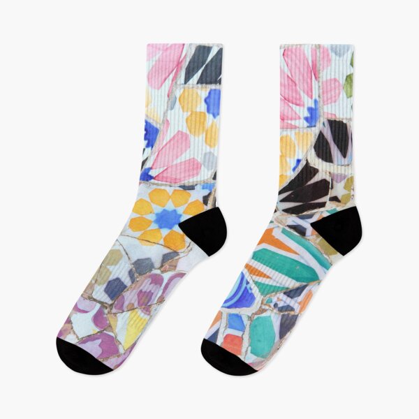 Item preview, Gaudi Tile Barcelona Architecture pink and blue mosaic flowers designed and sold by BlankaDesigns.
