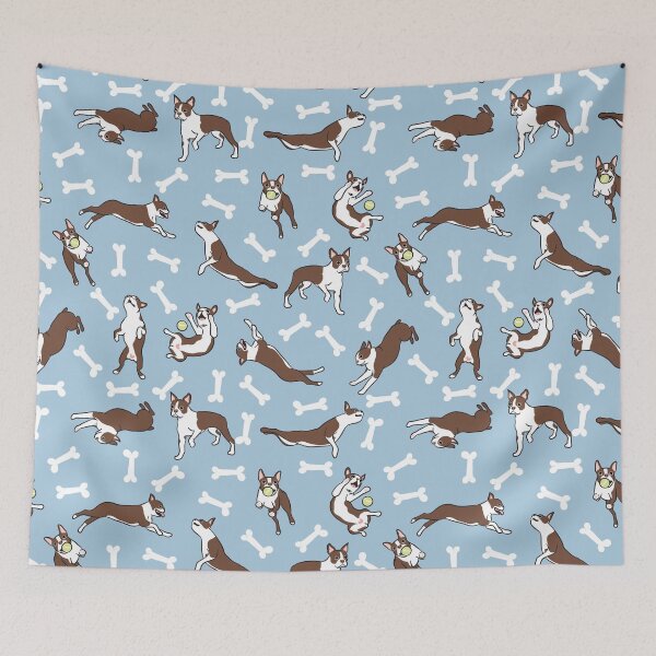 Item preview, Playing Red Boston Terrier - Blue Background designed and sold by Lulupainting.