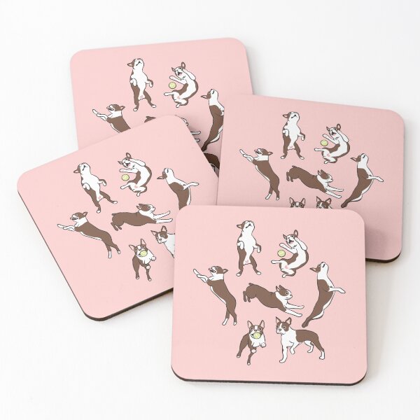 Item preview, Playing Red Boston Terrier - Pink Background designed and sold by Lulupainting.