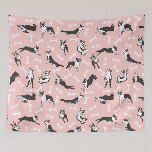 Item preview, Playing Black Boston Terrier - Pink Background designed and sold by Lulupainting.