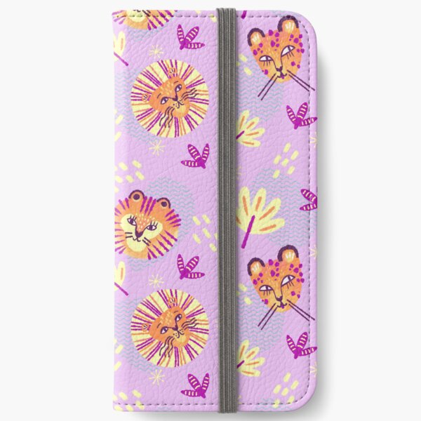 Wild Cats Tiger Leopard Lion on Pastel Pink iPhone Wallet