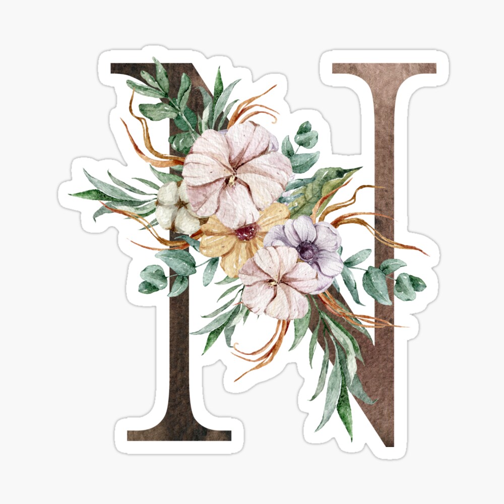 Watercolor floral N wedding monogram letter print Watercolor floral N wedding monogram letter print