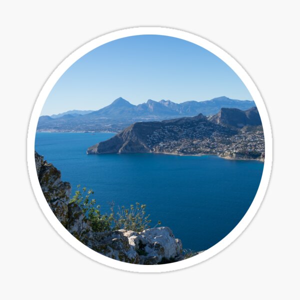 Rocks and blue mountains on the Mediterranean coast in Calpe Sticker