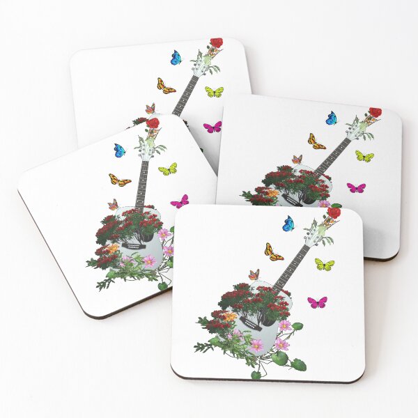 Item preview, White Nature Guitar & Countryside Flowers with Butterflies designed and sold by captainpeter.