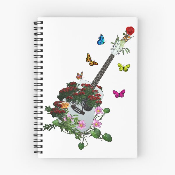 Aperçu de l'œuvre Guitare Nature Blanche & Fleurs de Campagne avec Papillons créée et vendue par captainpeter.