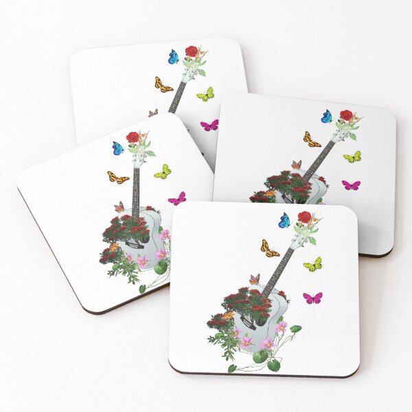 Item preview, White Nature Guitar & Countryside Flowers with Butterflies designed and sold by captainpeter.