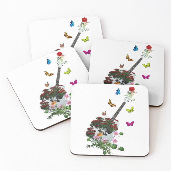 Item preview, White Nature Guitar & Countryside Flowers with Butterflies designed and sold by captainpeter.