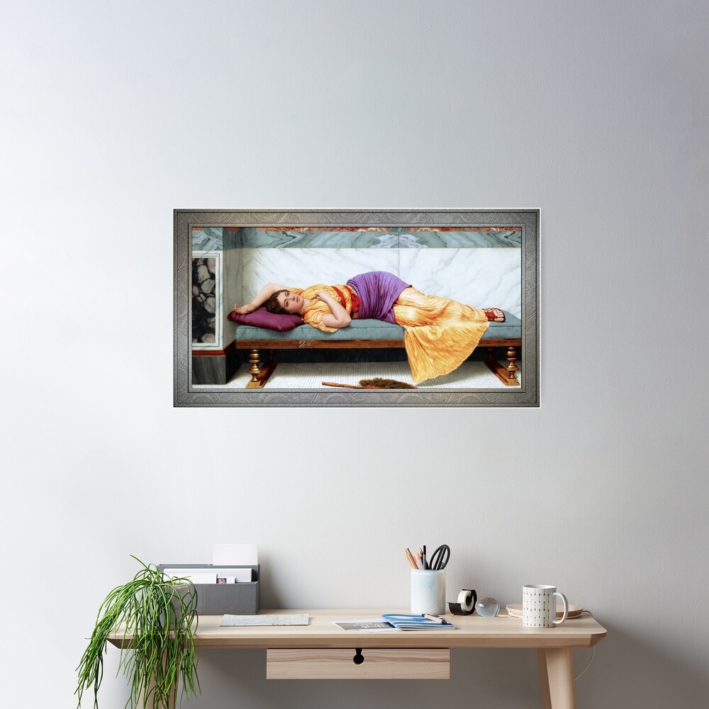 The Day Dream by John William Godward - A Relaxing Alluring Beauty 2 The Day Dream by John William Godward Remastered Xzendor7 Classical Art Old Masters Reproductions Poster