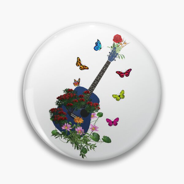 Aperçu de l'œuvre Guitare Nature Bleue & Fleurs de Campagne avec Papillons créée et vendue par captainpeter.