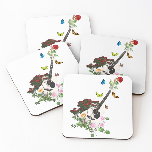 Item preview, White Nature Guitar & Countryside Flowers with Butterflies designed and sold by captainpeter.
