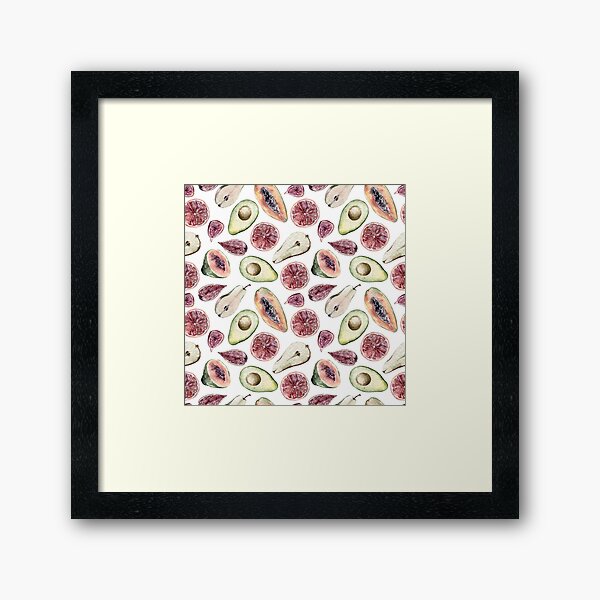 Watercolor fig, avocado, papaya, pear print summer illustration Framed Art Print