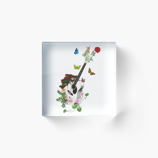 Aperçu de l'œuvre Guitare Nature Blanche & Fleurs de Campagne avec Papillons créée et vendue par captainpeter.