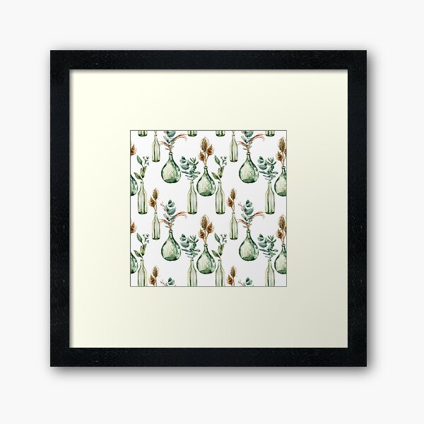Watercolor potted green eucalyptus bouquet illustration Framed Art Print