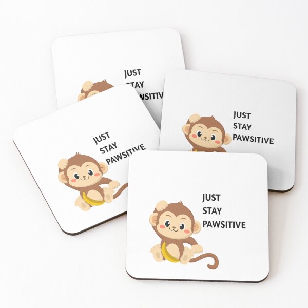 Item preview, Just Stay Pawsitive funny monkey holding a banana designed and sold by marianna cotaru.