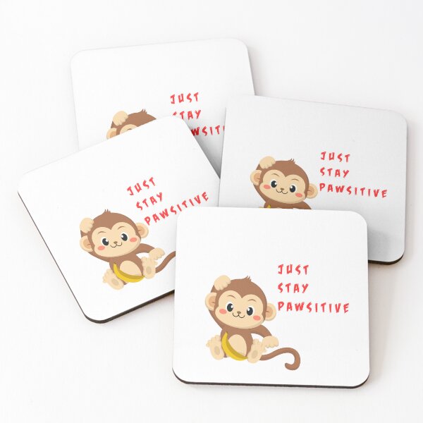 Item preview, Just Stay Pawsitive funny monkey holding a banana designed and sold by marianna cotaru.