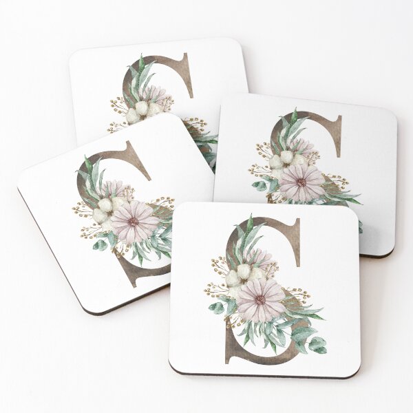 Item preview, Watercolor floral S wedding monogram letter print designed and sold by tiana-geo.