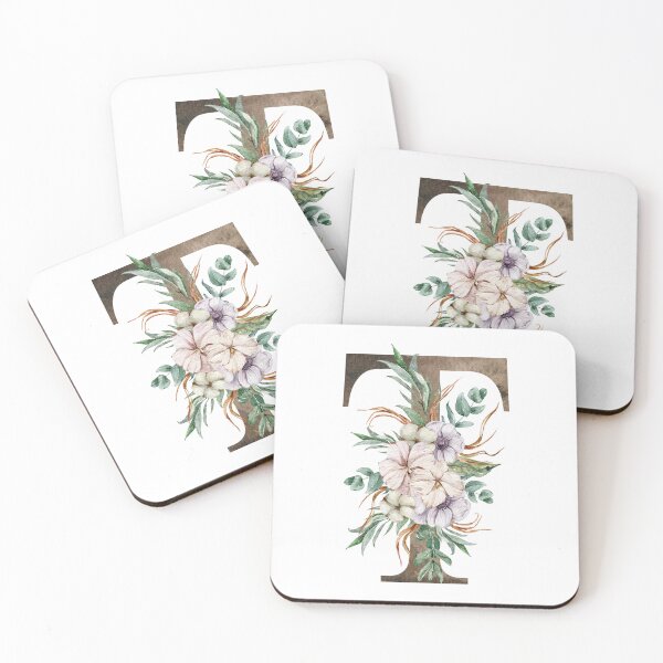 Item preview, Watercolor floral T wedding monogram letter print designed and sold by tiana-geo.