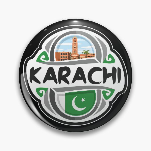 Artikelvorschau, Karachi Pakistan Flag Badge Travel Souvenir Stamp entworfen und verkauft von TeeHome.