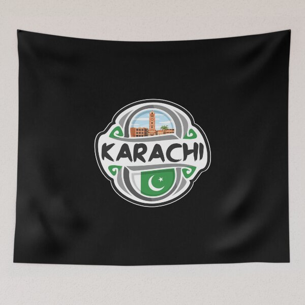 Artikelvorschau, Karachi Pakistan Flag Badge Travel Souvenir Stamp entworfen und verkauft von TeeHome.