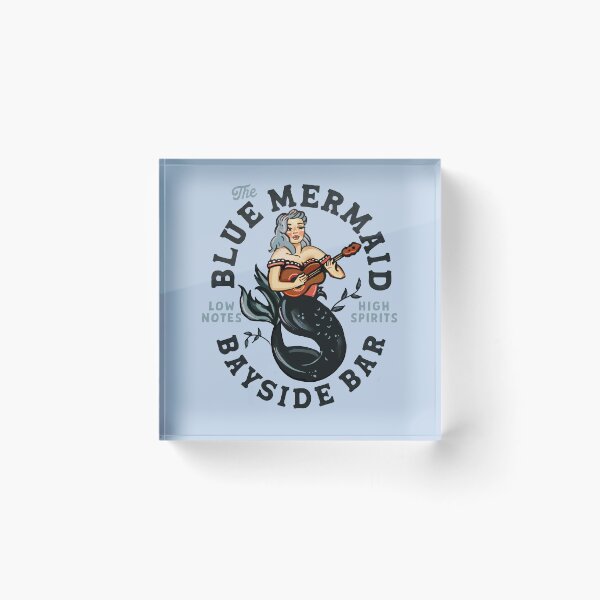 Item preview, The Blue Mermaid Bayside Bar: Vintage Pin-up Girl Playing Guitar Travel Art designed and sold by The Whiskey Ginger Design Shop.