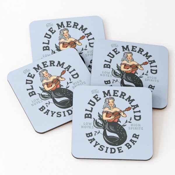 Item preview, The Blue Mermaid Bayside Bar: Vintage Pin-up Girl Playing Guitar Travel Art designed and sold by The Whiskey Ginger Design Shop.