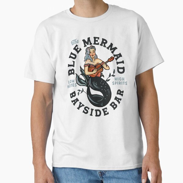Item preview, The Blue Mermaid Bayside Bar: Vintage Pin-up Girl Playing Guitar Travel Art designed and sold by The Whiskey Ginger Design Shop.
