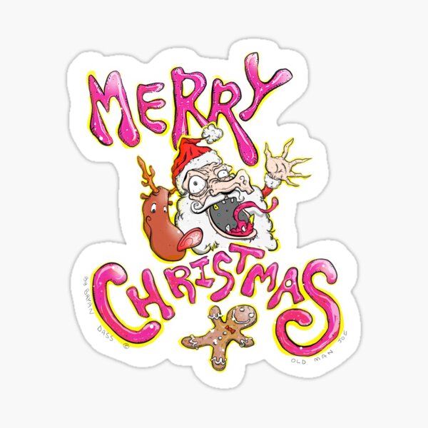 Merry Christmas with Old Man Joe! The BEST hand drawn, symbolic, out of this world Christmas Cartoon Design EVER. Sticker