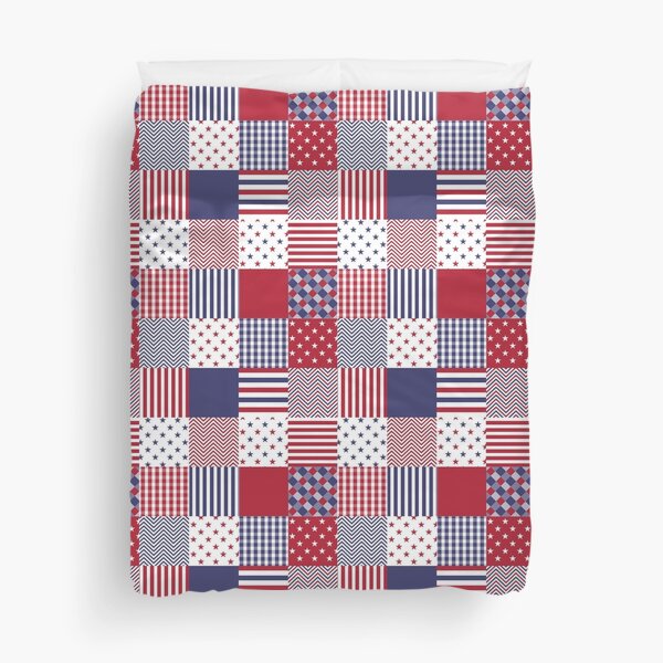 USA Americana Patchwork Red White & Blue Quilt Duvet Cover