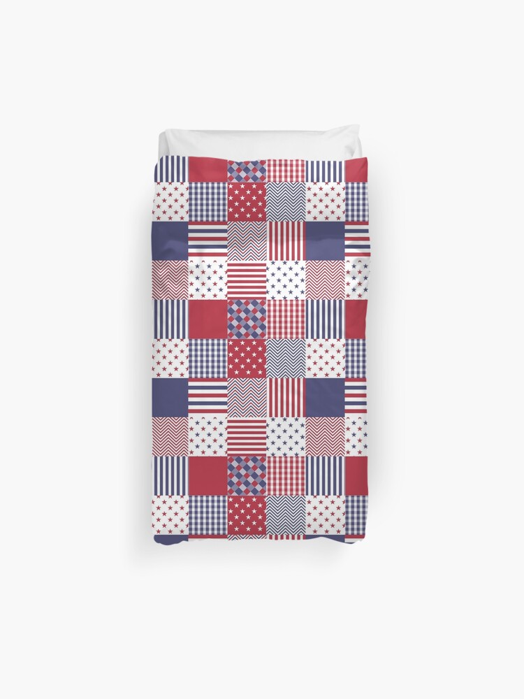 Usa Americana Patchwork Red White Blue Quilt Duvet Cover By