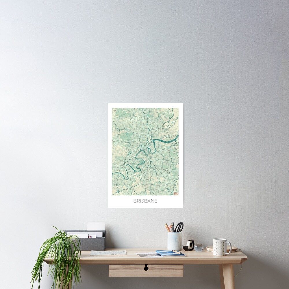 Brisbane Map Blue Vintage Poster