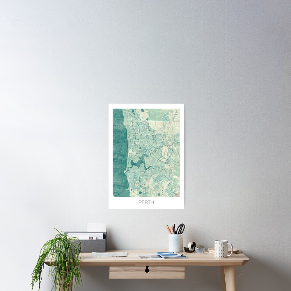 Perth Map Blue Vintage Poster