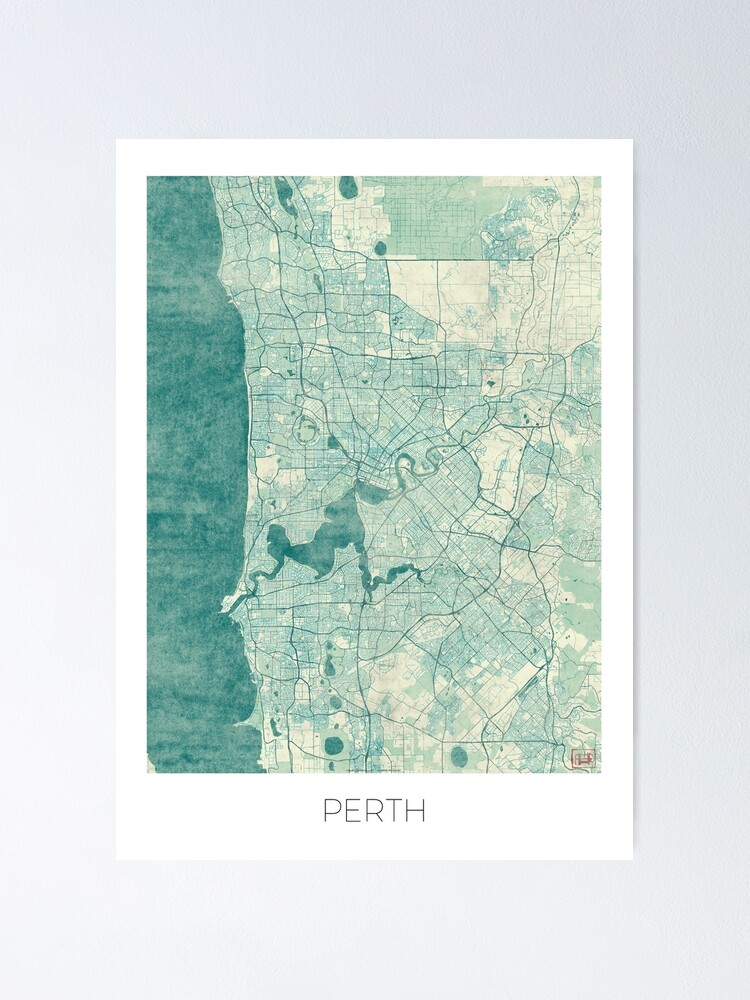 Alternate view of Perth Map Blue Vintage Poster