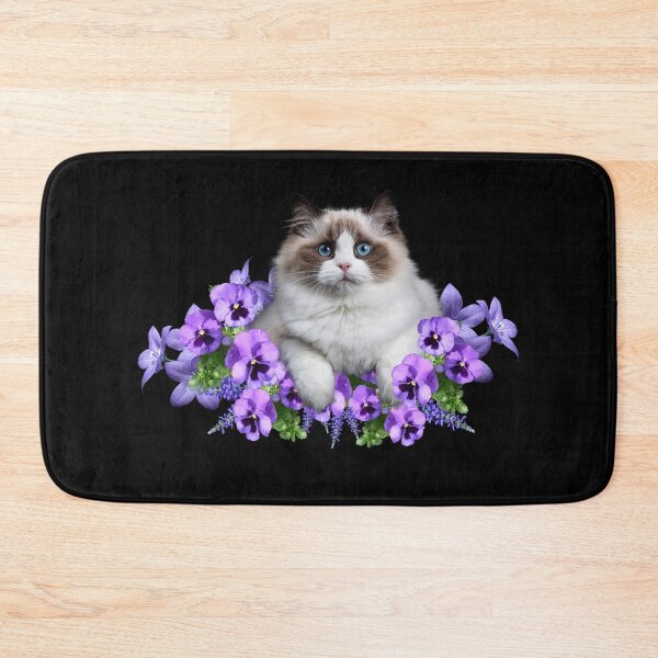 Item preview, Cat with Pansies...This design uses a beautiful chocolate pointed cat surrounded by lilac pansies designed and sold by ditzy-designs.