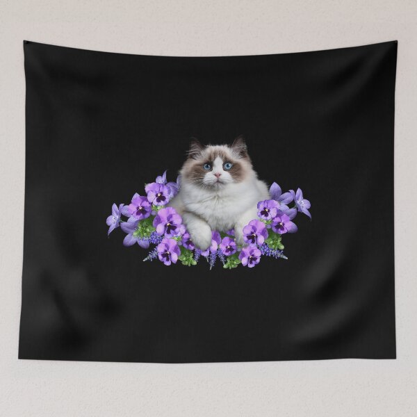 Item preview, Cat with Pansies...This design uses a beautiful chocolate pointed cat surrounded by lilac pansies designed and sold by ditzy-designs.