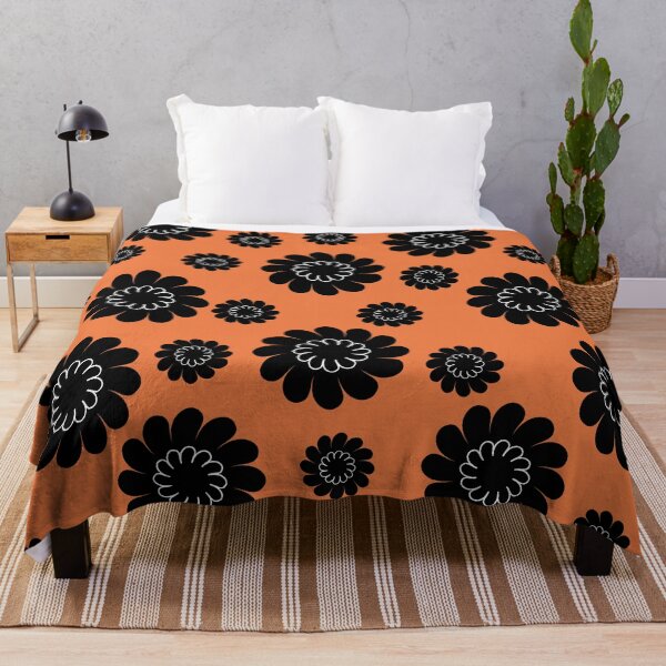 Item preview, Floral print with simple black flowers of different sizes. With orange background. designed and sold by Martapp.