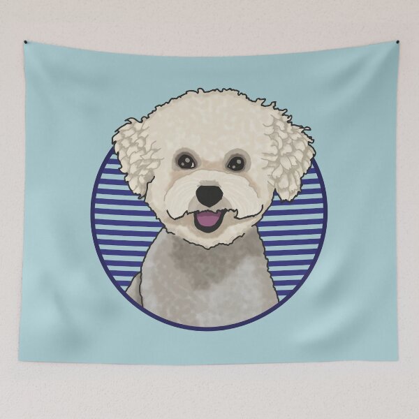 Item preview, Bichons Frise dog w/ Blue stripped circle designed and sold by AdoptNFTPets.