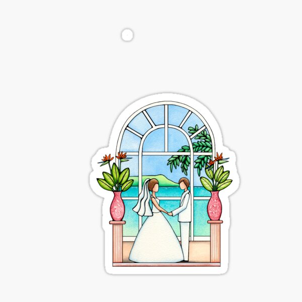 White Wedding Tropical Beach Bride Groom Marriage Couple Love Sticker Decal Sticker