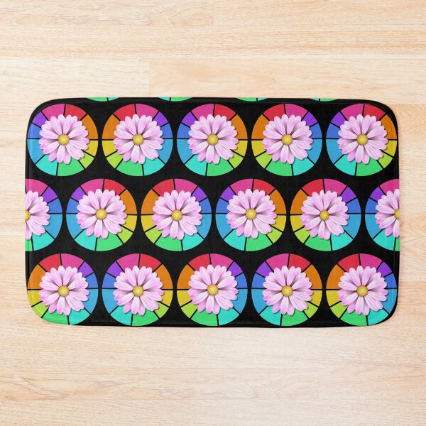 Item preview, Rainbow Daisies...This quirky repeating pattern design uses pink daisies set off against a rainbow colored circles designed and sold by Wonder & Whimsy.