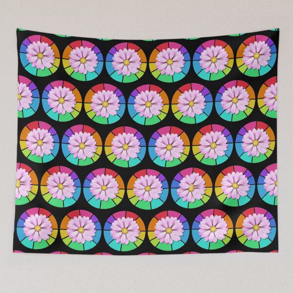 Item preview, Rainbow Daisies...This quirky repeating pattern design uses pink daisies set off against a rainbow colored circles designed and sold by ditzy-designs.