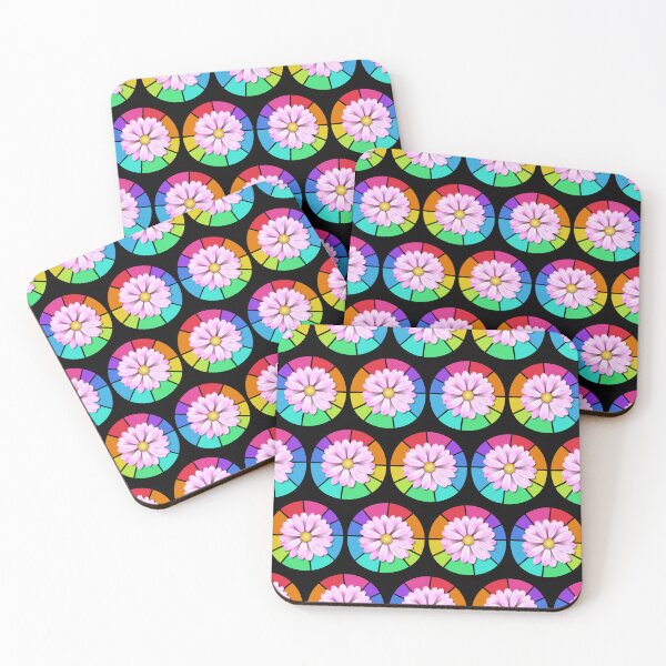Item preview, Rainbow Daisies...This quirky repeating pattern design uses pink daisies set off against a rainbow colored circles designed and sold by ditzy-designs.