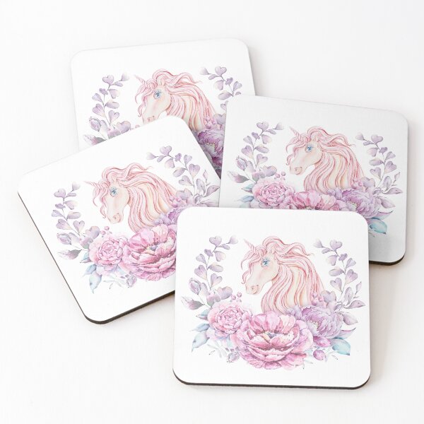 Item preview, Elegant watercolor pink peony wreath with unicorn print, flower bouquet illustration designed and sold by tiana-geo.