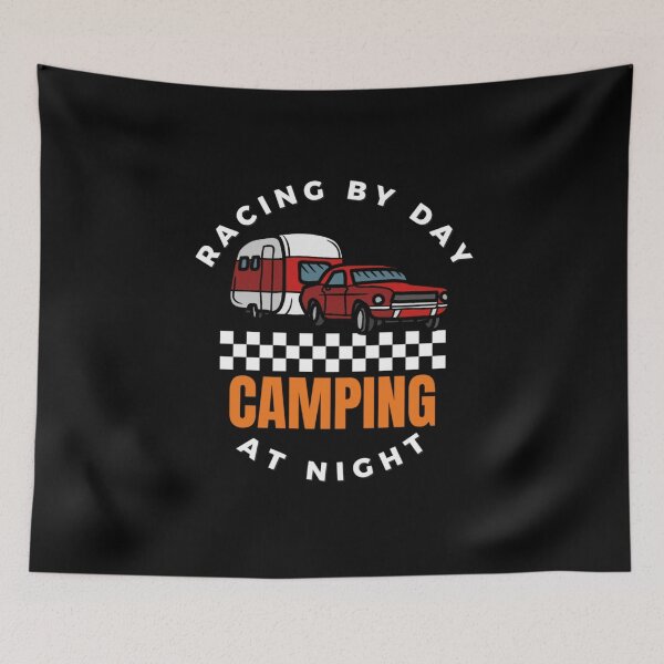 Item preview, Racing By Day Camping at Night Race Track Racetrack Drag Strip Motorsports Camper RV Campground Nascar Checkered Flag Racecar designed and sold by CarantinedChaos.