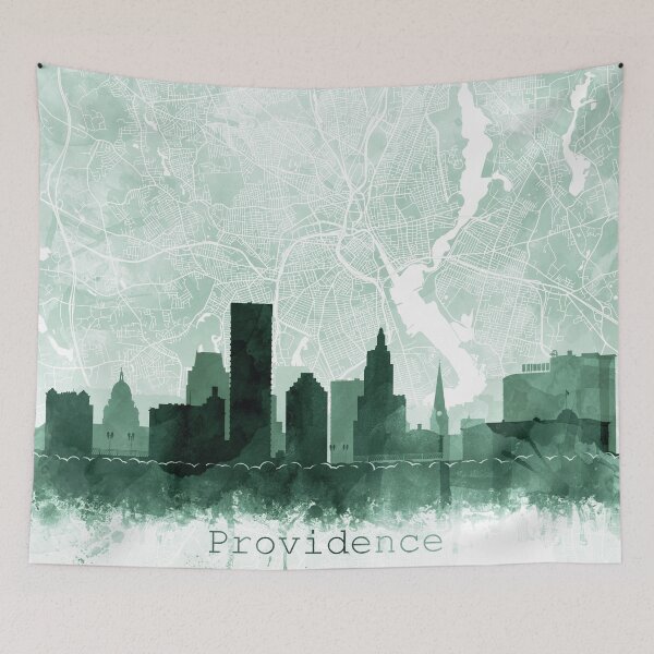 Item preview, Providence Skyline & Map Watercolor Sage Green by Zouzounio Art designed and sold by zouzounioart.